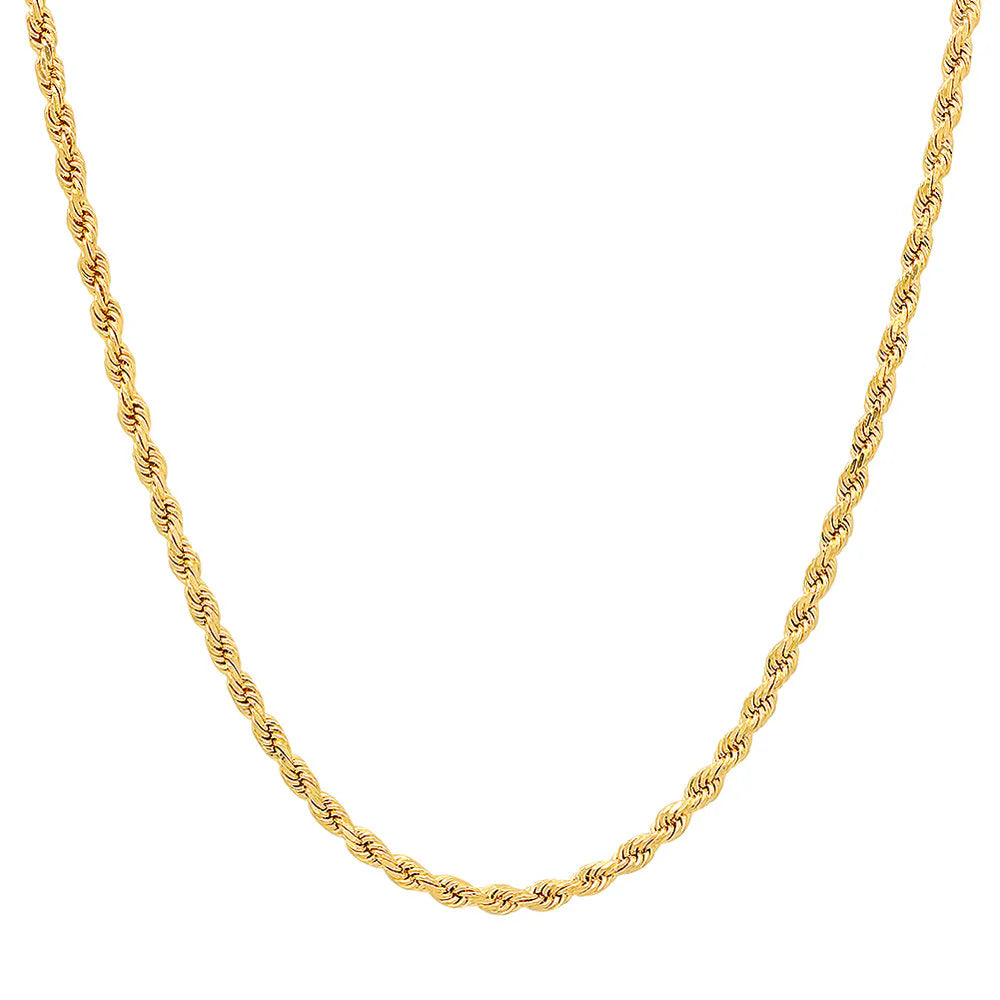 Gold-Plated Stainless Steel Rope Chain Necklaces - 3mm (Pack of 12)