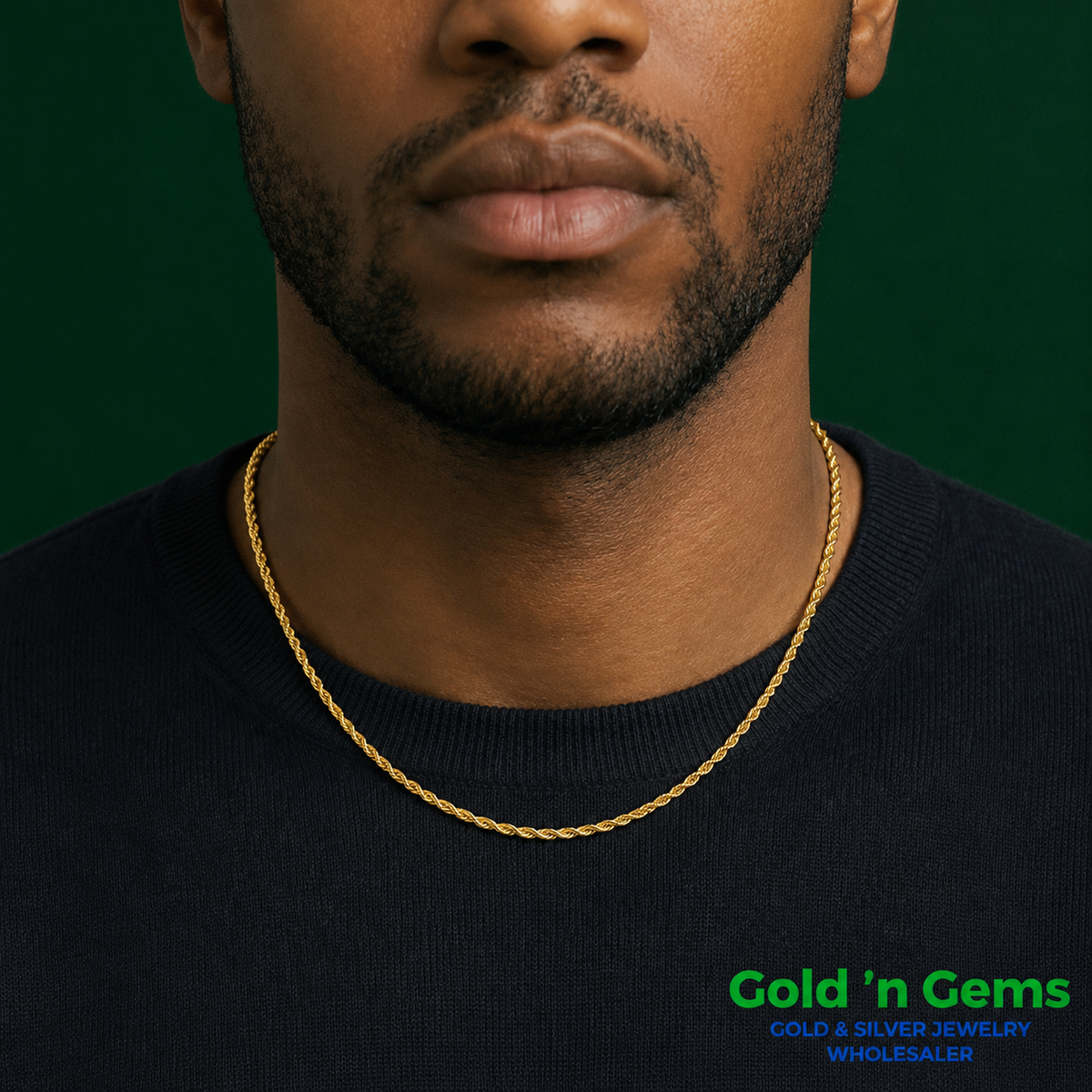 Gold-Plated Stainless Steel Rope Chain Necklaces - 2mm (Pack of 12)