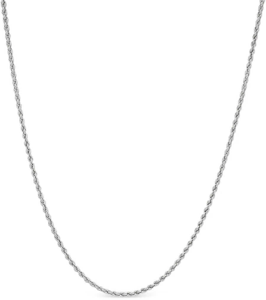 Rhodium-Plated Stainless Steel Rope Chain Necklaces - 2mm (Pack of 12)