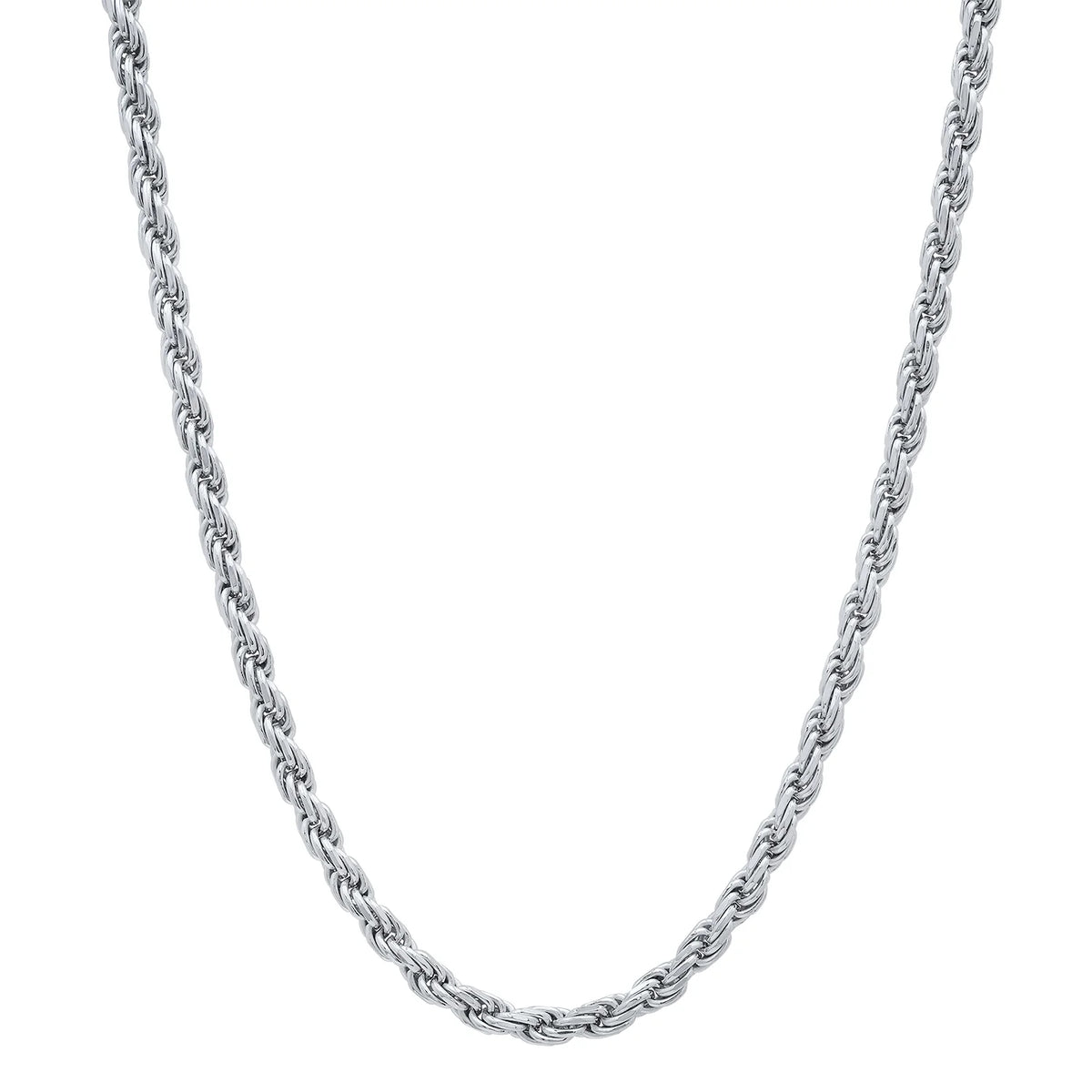 Rhodium-Plated Stainless Steel Rope Chain Necklaces - 3mm (Pack of 12)