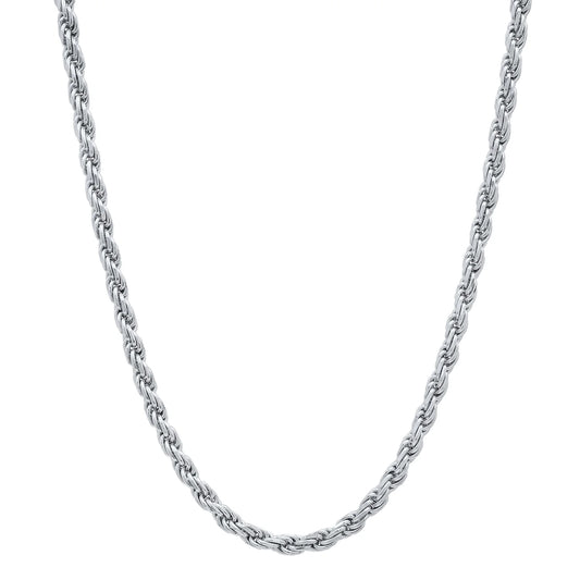 Stainless Steel Rhodium-Plated 3mm Rope Chain - Bulk Pack of 12