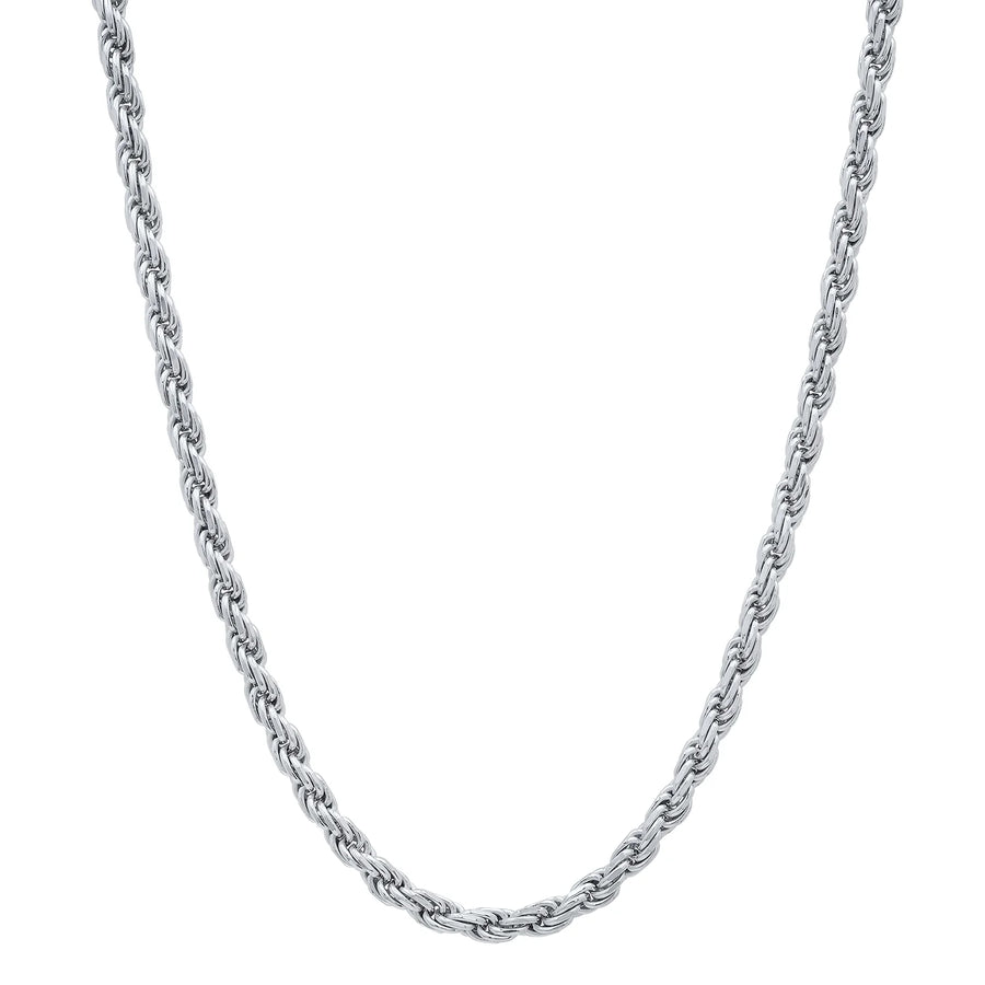 Rhodium-Plated Stainless Steel Rope Chain Necklaces - 3mm (Pack of 12)