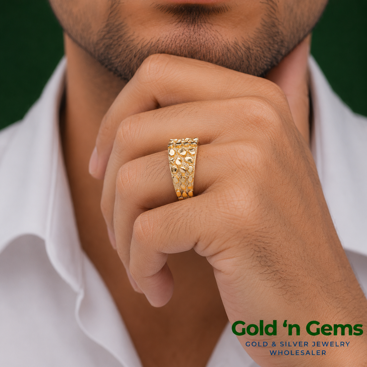 10kt Gold Rectangle Shaped Nugget Rings - Medium