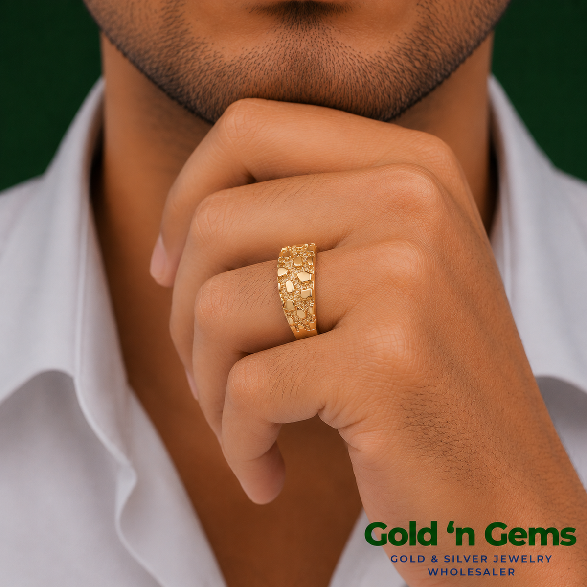 10kt Gold Rectangle Shaped Nugget Rings - Small