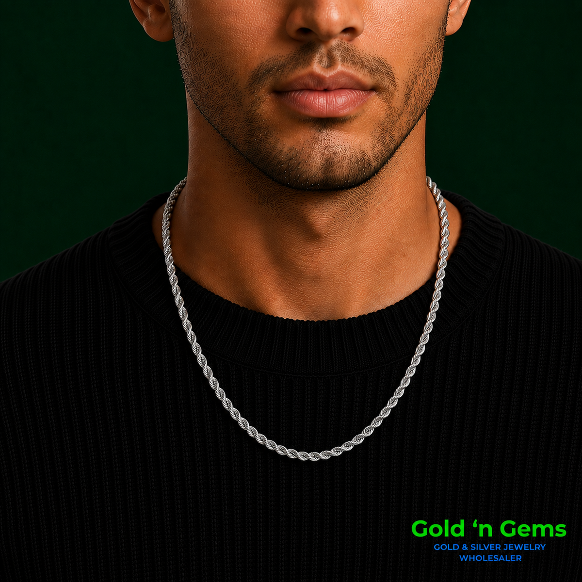 925 Sterling Silver Classic Rope Chain Necklace - 3.2mm (070)