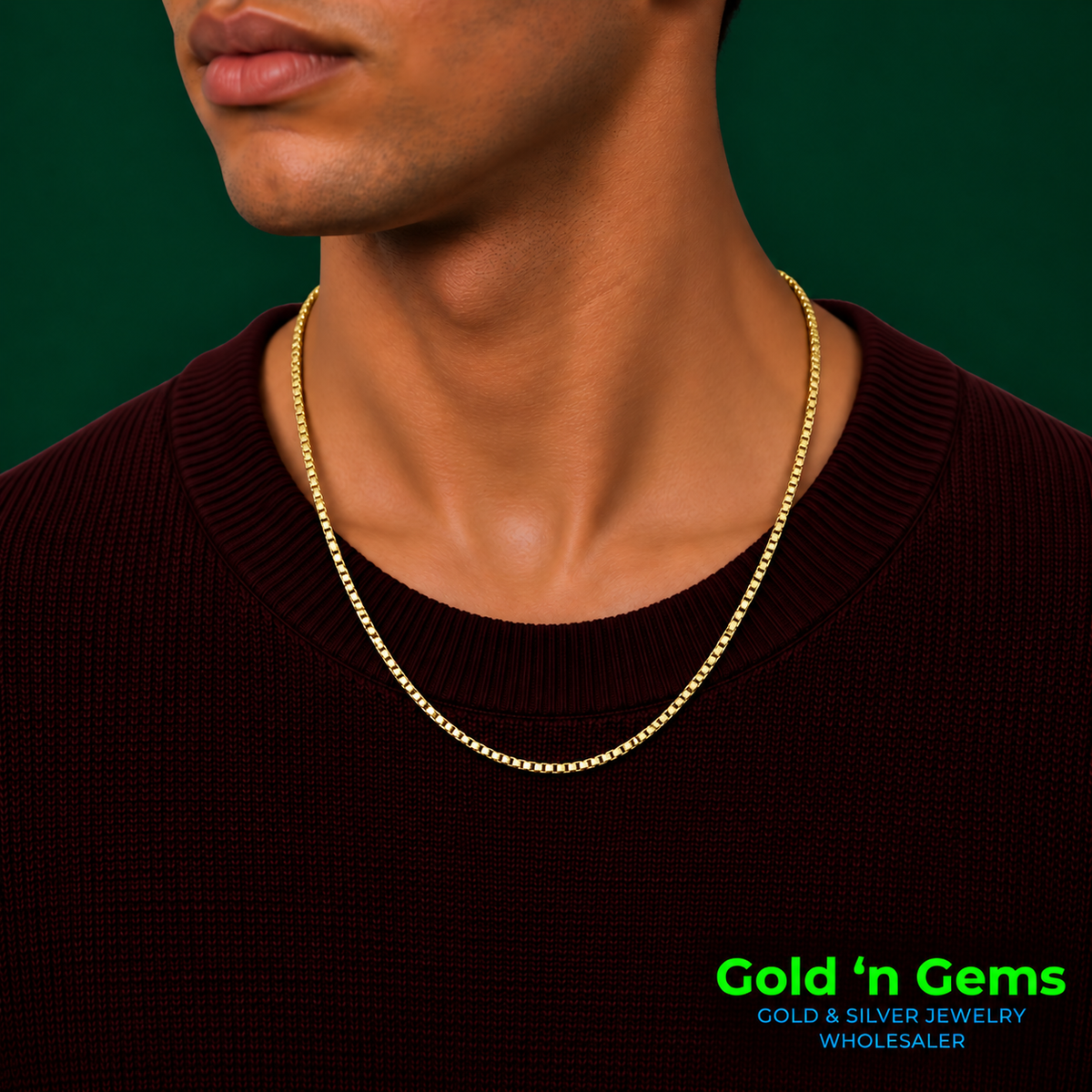 Gold-Plated Sterling Silver Box Chain Necklace - 015