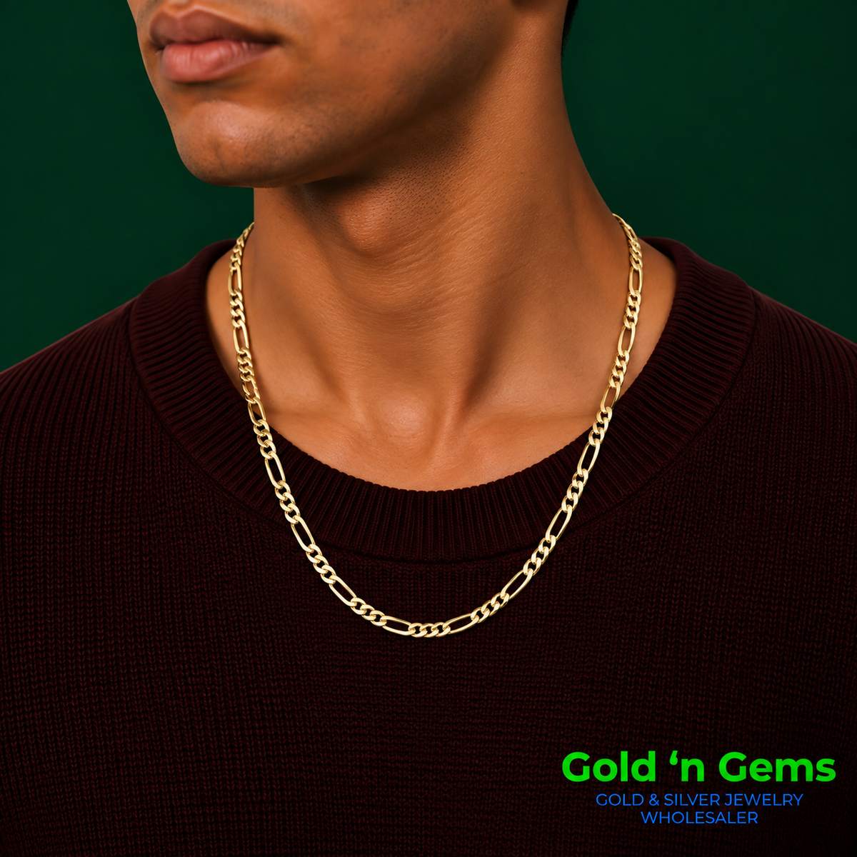 Gold-Plated Sterling Silver Figaro Chain Necklace - 2.7mm