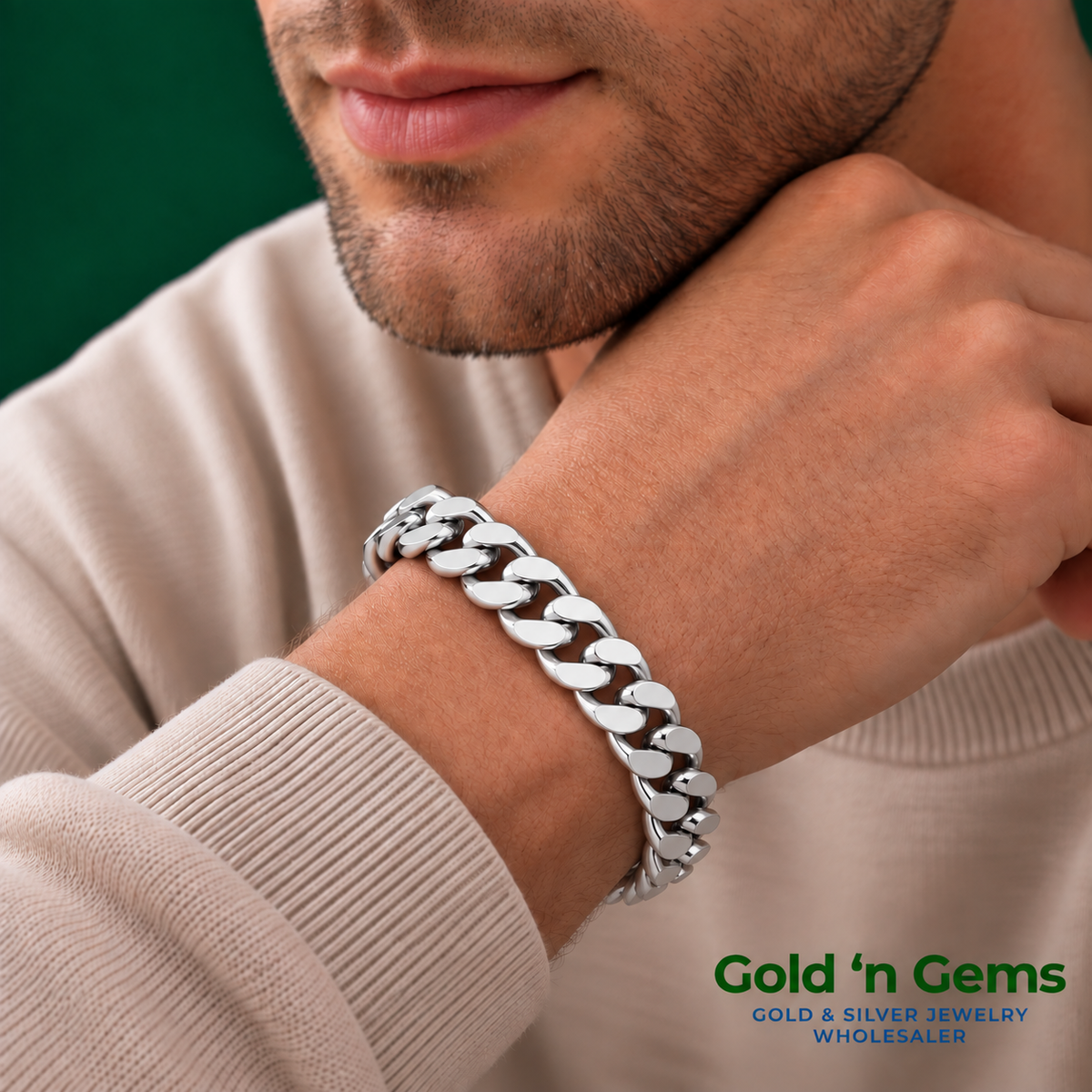 925 Sterling Silver Curb Chain Bracelet - 10.7mm