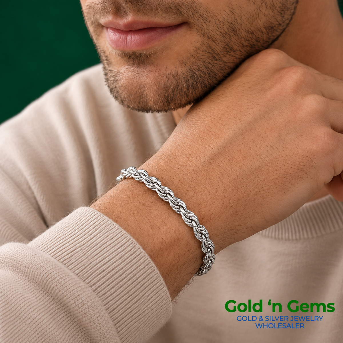 925 Sterling Silver Rope Chain Bracelet - 2mm (040)