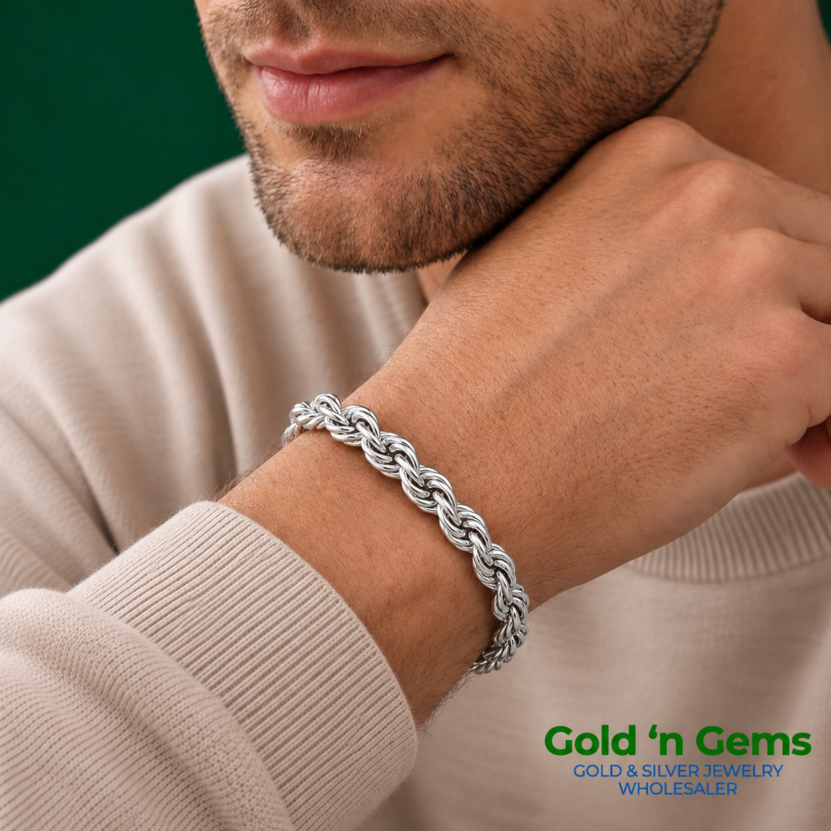 925 Sterling Silver Rope Chain Bracelet - 2.5mm (050)