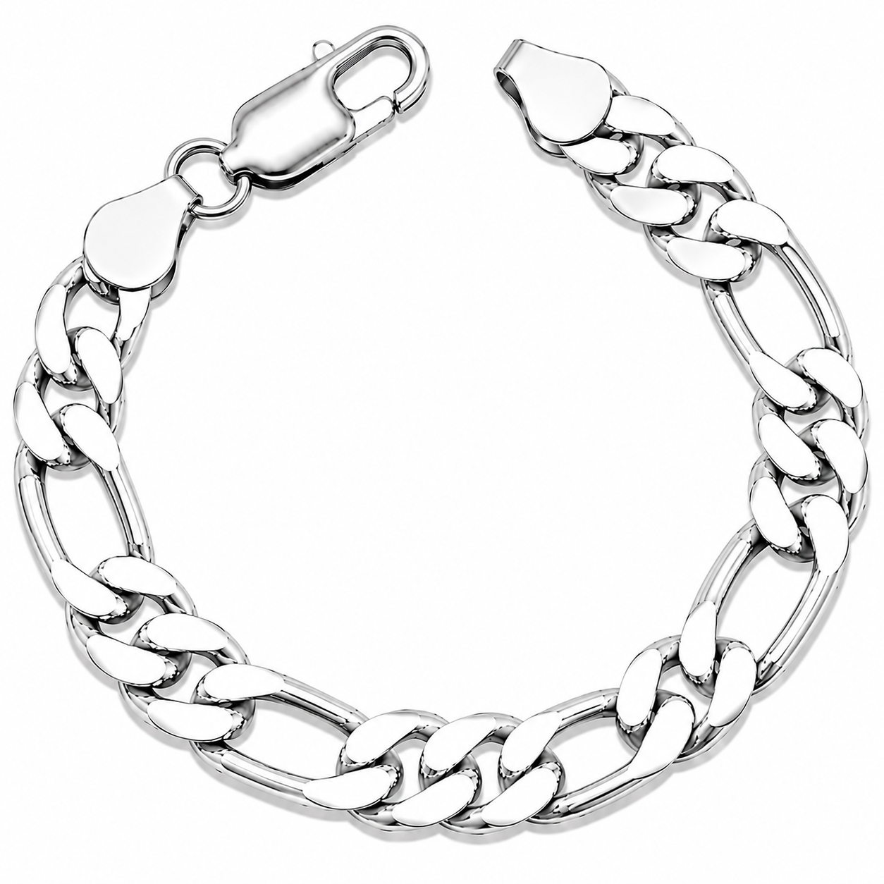 925 Sterling Silver Figaro Chain Bracelet - 7.8mm
