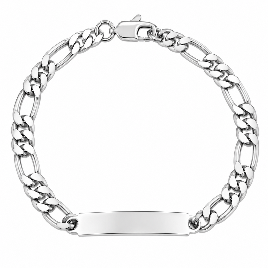 925 Sterling Silver Figaro ID Bracelet - 7mm