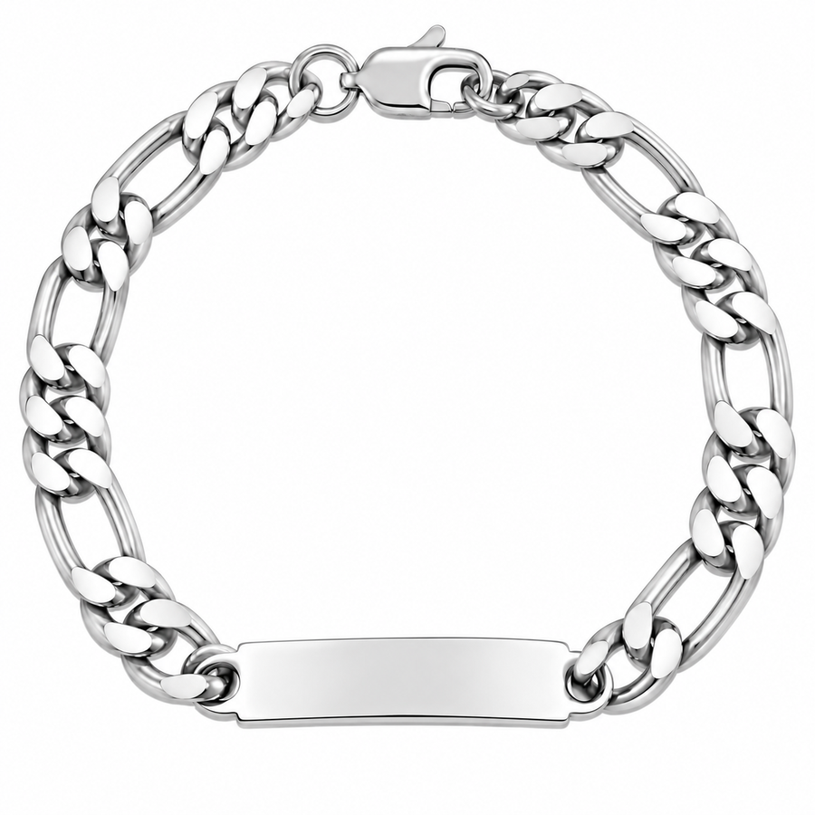 925 Sterling Silver Figaro ID Bracelet - 9mm