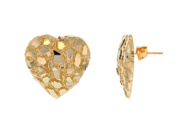 10kt Gold Heart Shaped Nugget Earrings - Large