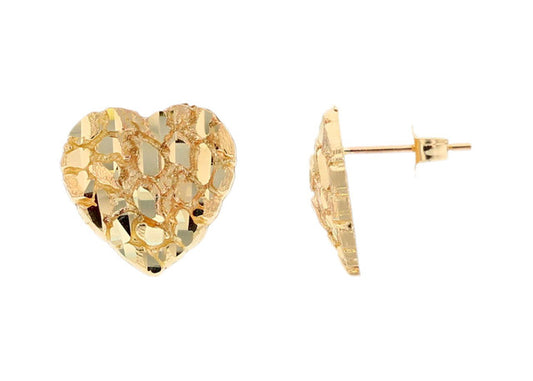 10kt Gold Heart Shaped Nugget Earrings - Medium