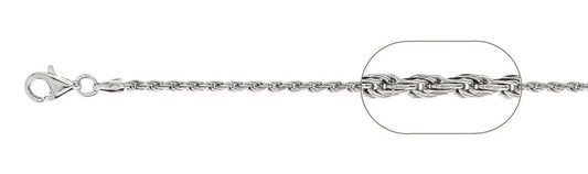 040 Rhodium Sterling Silver Rope Chain, 18 inches - 24 inches