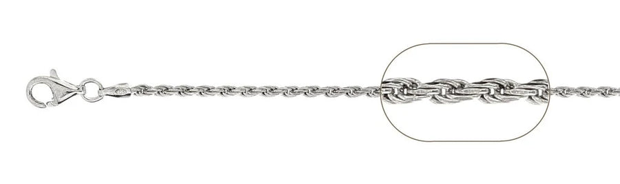 925 Sterling Silver Rhodium Plated Rope Chain Necklace - 2.0mm (040)