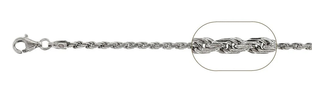 050 Rhodium Sterling Silver Rope Chain, 18 inches - 24 inches