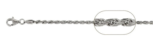 050 Rhodium Sterling Silver Rope Chain, 18 inches - 24 inches