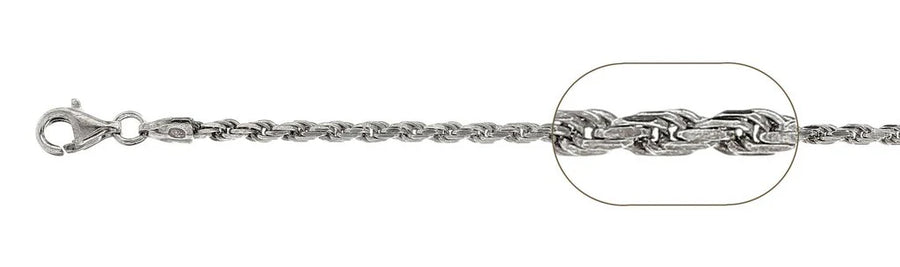 925 Sterling Silver Rhodium Plated Rope Chain Necklace - 2.5mm (050)