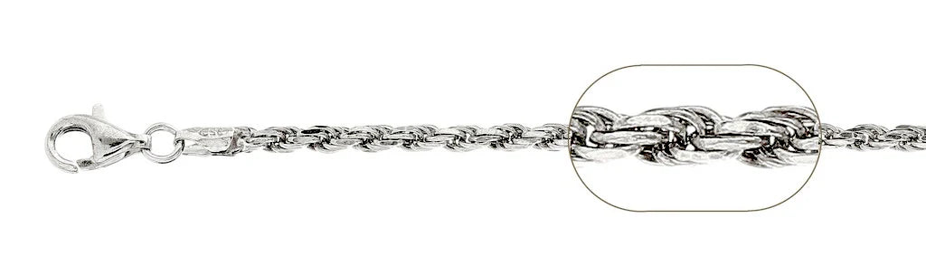 060 Rhodium Sterling Silver Rope Chain, 18 inches - 24 inches