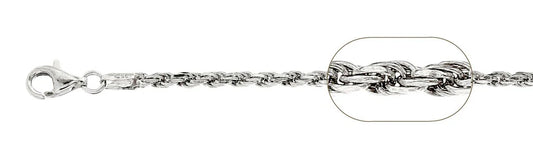 060 Rhodium Sterling Silver Rope Chain, 18 inches - 24 inches