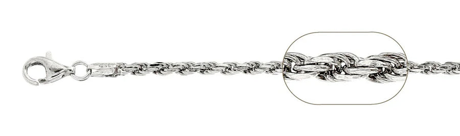 925 Sterling Silver Rhodium Plated Rope Chain Necklace - 2.8mm (060)