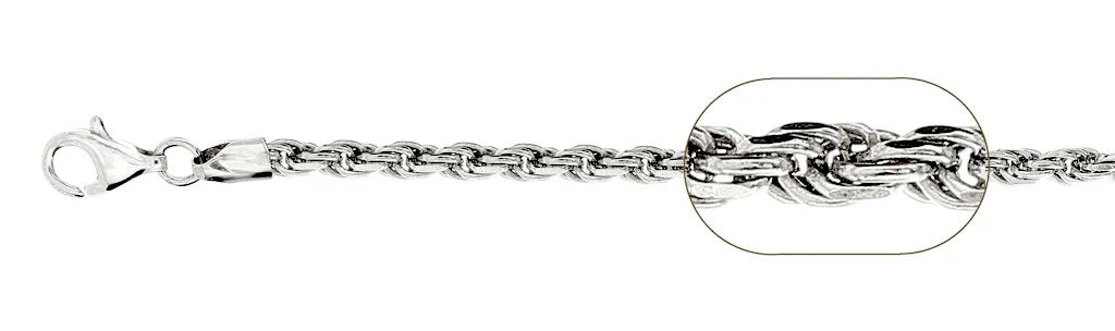 070 Rhodium Sterling Silver Rope Chain, 18 inches - 24 inches