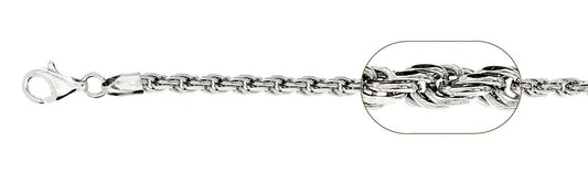 070 Rhodium Sterling Silver Rope Chain, 18 inches - 24 inches