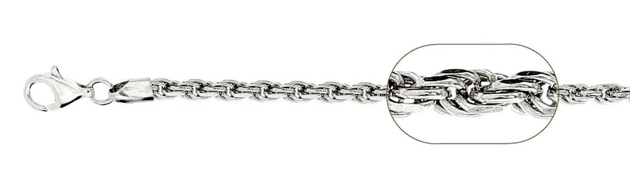 925 Sterling Silver Rhodium Plated Rope Chain Necklace - 3.2mm (070)