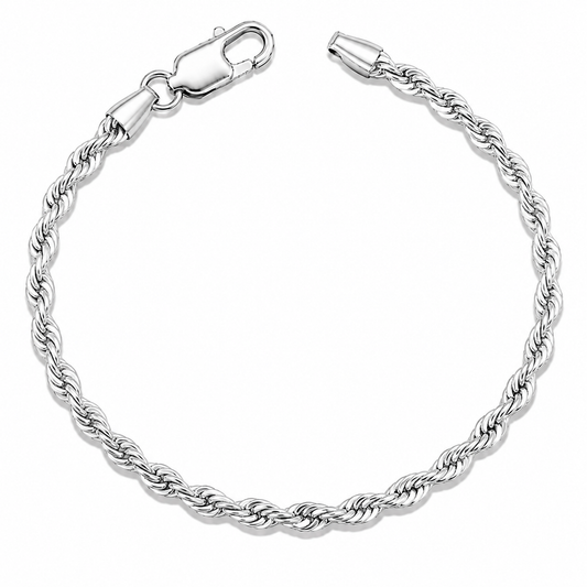 925 Sterling Silver Rope Chain Bracelet - 2mm (040)