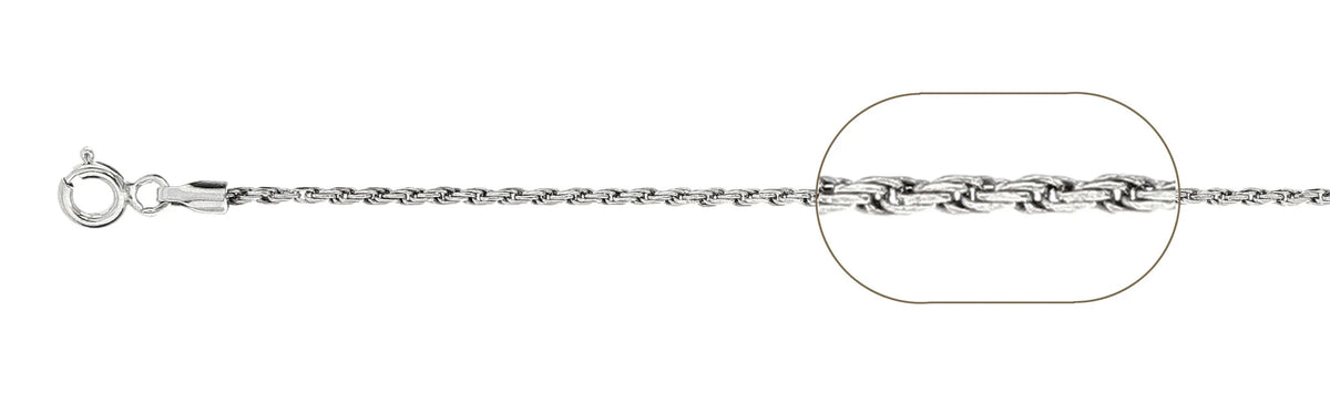 925 Sterling Silver Classic Rope Chain Necklace - 1.4mm (030)