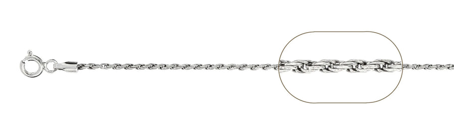 925 Sterling Silver Classic Rope Chain Necklace - 1.4mm (030)