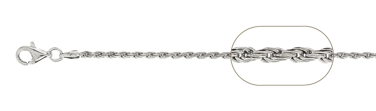 925 Sterling Silver Classic Rope Chain Necklace - 2.5mm (050)