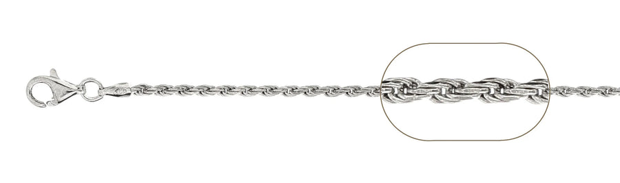 925 Sterling Silver Classic Rope Chain Necklace - 2.5mm (050)
