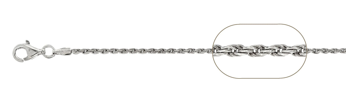 925 Sterling Silver Classic Rope Chain Necklace - 2mm (040)