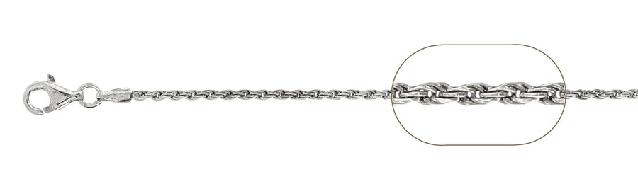 925 Sterling Silver Classic Rope Chain Necklace - 2mm (040)