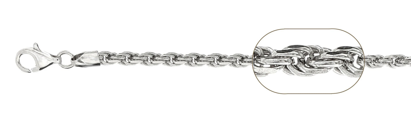 925 Sterling Silver Rope Chain 100 / 5mm, 16 inches - 30 inches