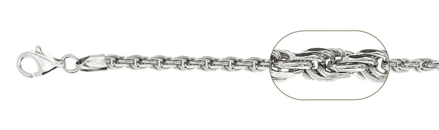 925 Sterling Silver Classic Rope Chain Necklace - 5mm (100)